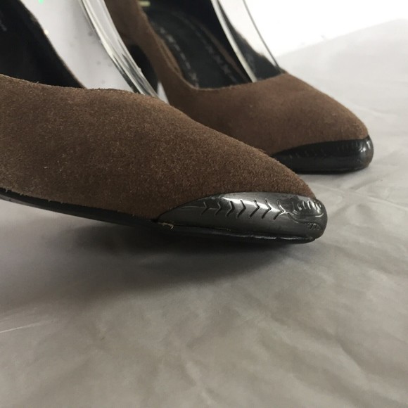 Free People Brown Suede Pointed Toe Pump Ankle Strap Metal toe heel detail! 8 M - Picture 6 of 12